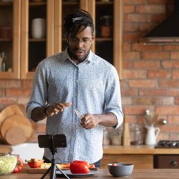 Man recording himself cooking