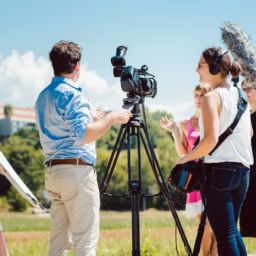 video production team getting ready to record their client